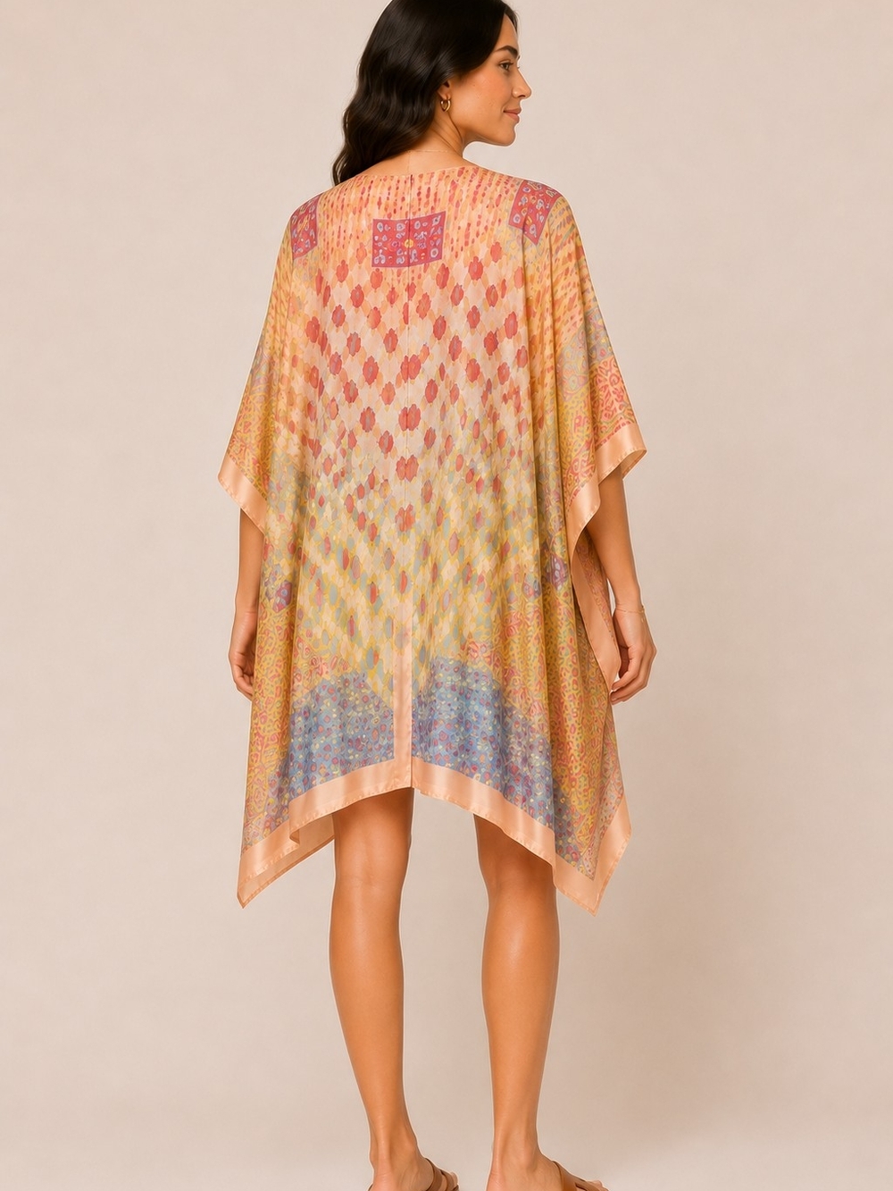 Women's Lightweight Pastel Patchwork Kimono - Peach Accents - NWT - Picture 2 of 5